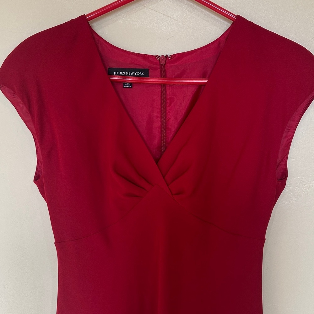 NEW Jones New York Red Long Midi Dress Cap Sleeves Lined Zip back Sz 10 - Picture 5 of 10